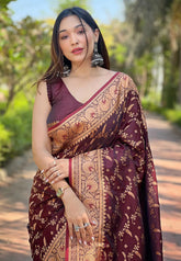 Womens Fashion Ethnic Banarasi Maroon Color Sarees-MLSHWSA1863MRN